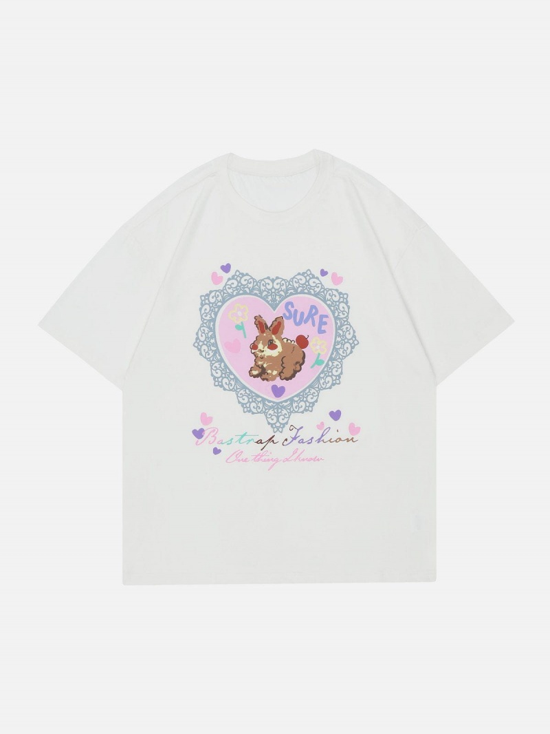 Bleu  T Shirts Aelfric Eden Love Bunny Print Tee - OIB-3942631